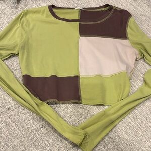Garage Green and Brown Patchwork Crop Top